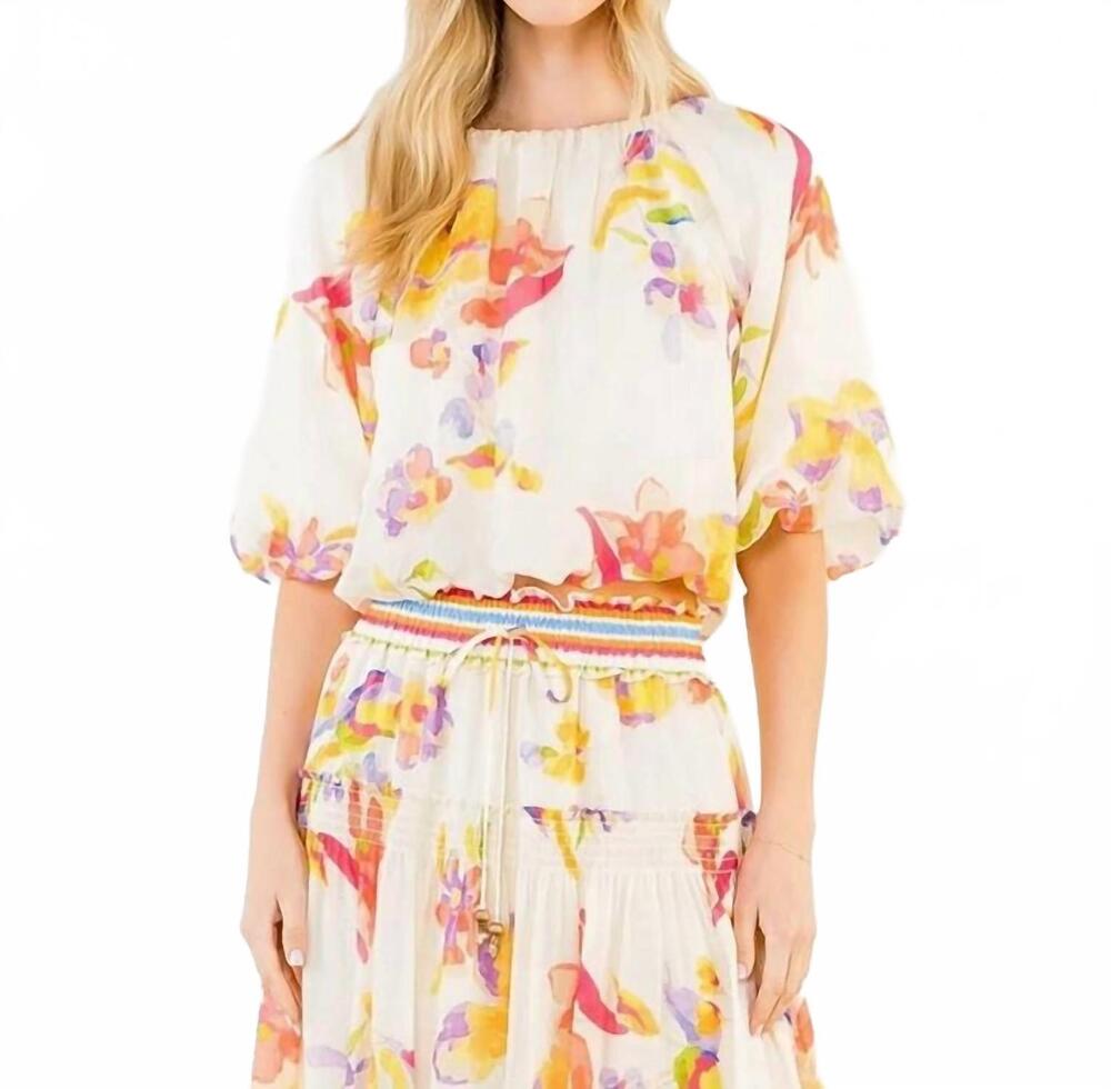 NEW THML floral gather neck top in white